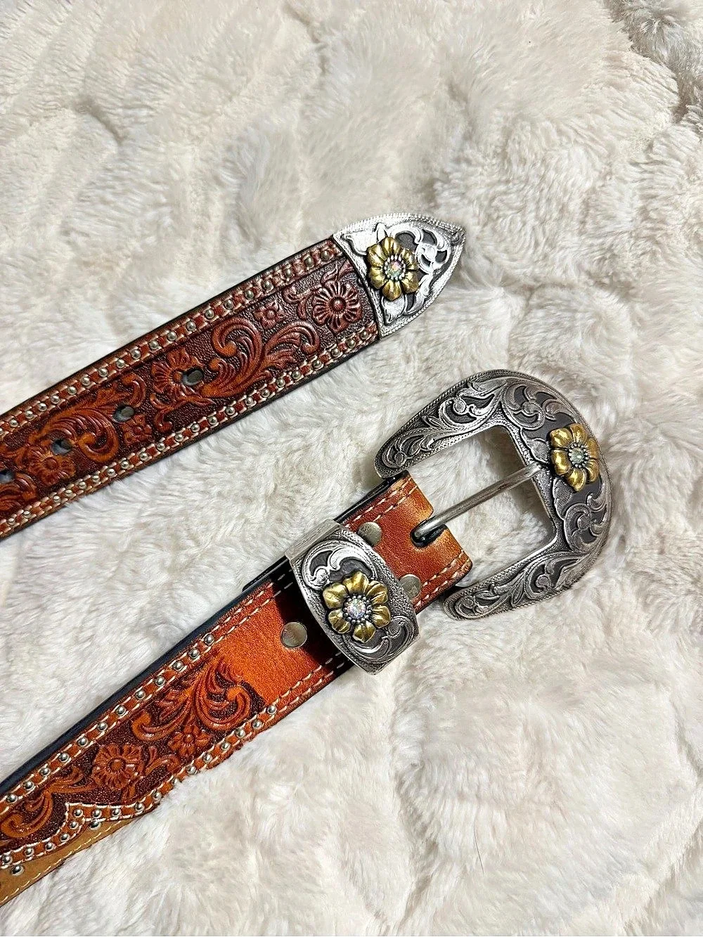 Nocona Paisley Western Belt in Brown & Silver